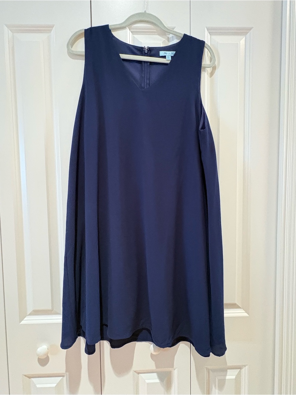 She + Sky Navy Textured V-Neck Dress